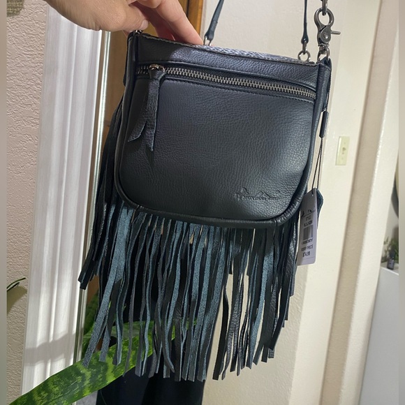 Montana West Black Leather Crossbody Bag with Fringe - Picture 5 of 5